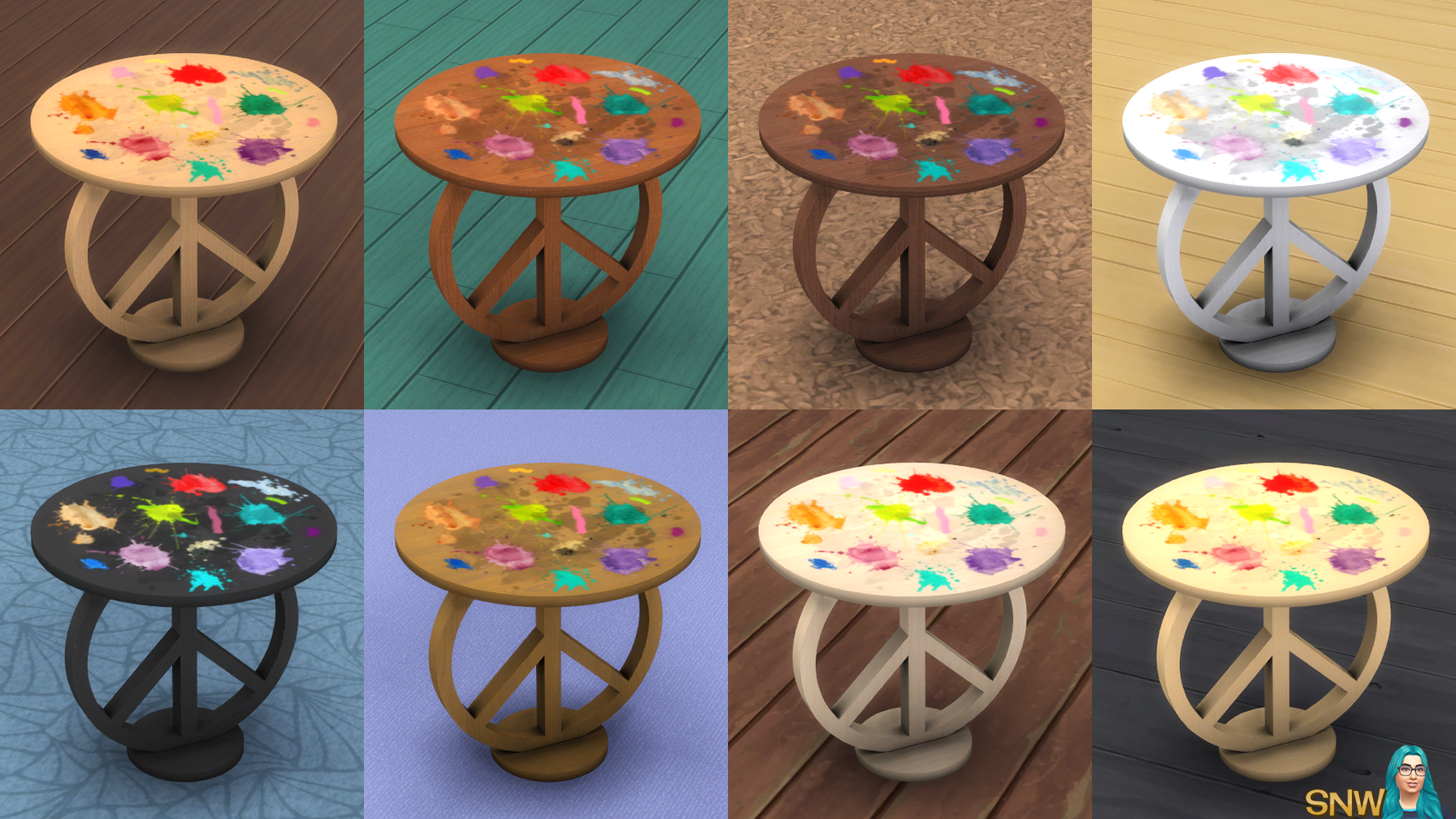 SNW Peace, Love &amp; Hippieness End Table Custom Content CC for The Sims 4