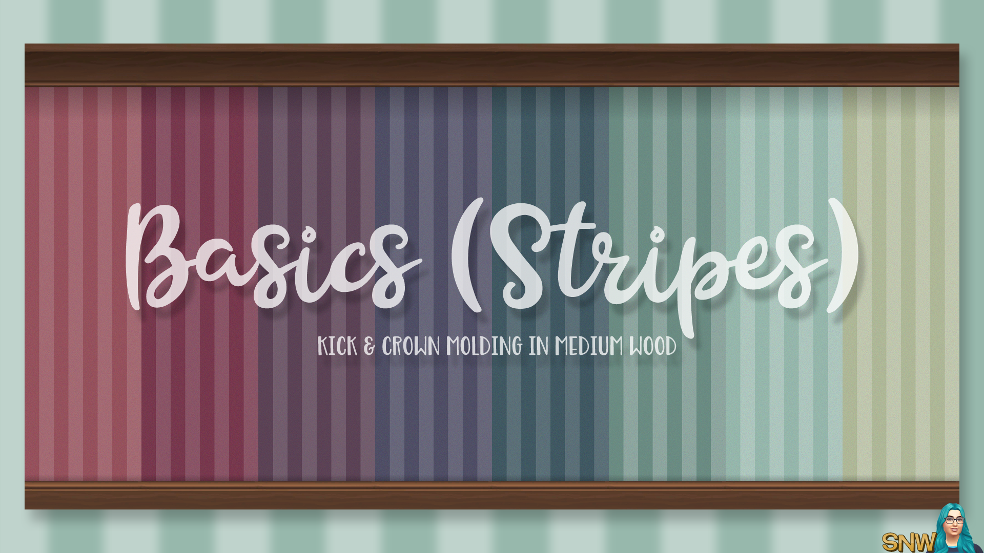 Basics Stripes Wallpaper with Kick and Crown Molding in Medium Wood