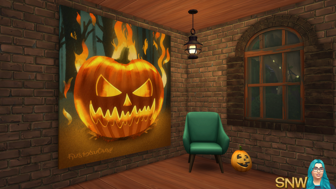 Pumpkin on Fire - Happy Halloween - RosieSoCosy Art - Painting for The Sims 4